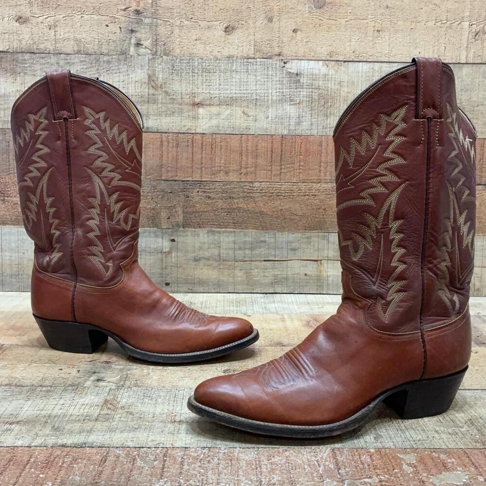 Justin 2450 Boots Mens Size 10 A Brown Leather Western Mid Calf Pull On Cowboy